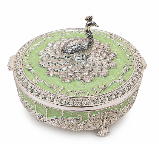 Peacock Enamel Serving Box – Green Medium