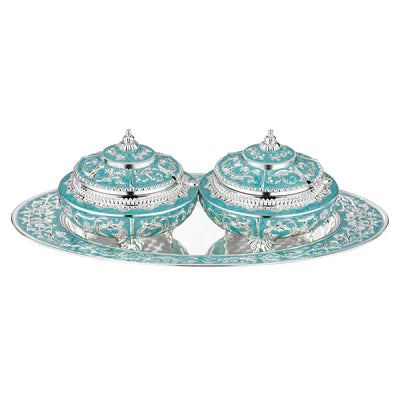 Enamel Sugar Pot set of 2 with Tray- Blue
